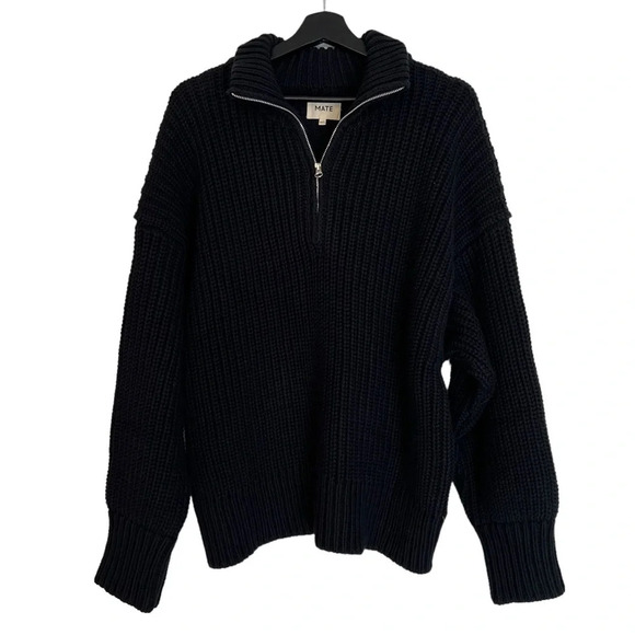 Mate the Label Organic Cotton Half Zip Sweater Jet Black M/L NWT Oversized Cozy - Picture 1 of 7